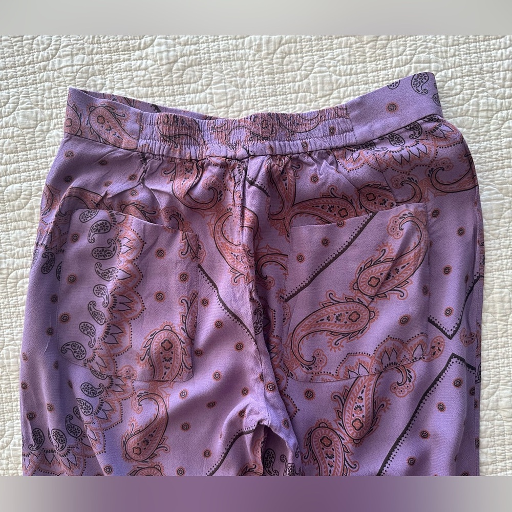 Zara Mid-Rise Flared Pants with Lavender Paisley Print - size M - Picture 6 of 7